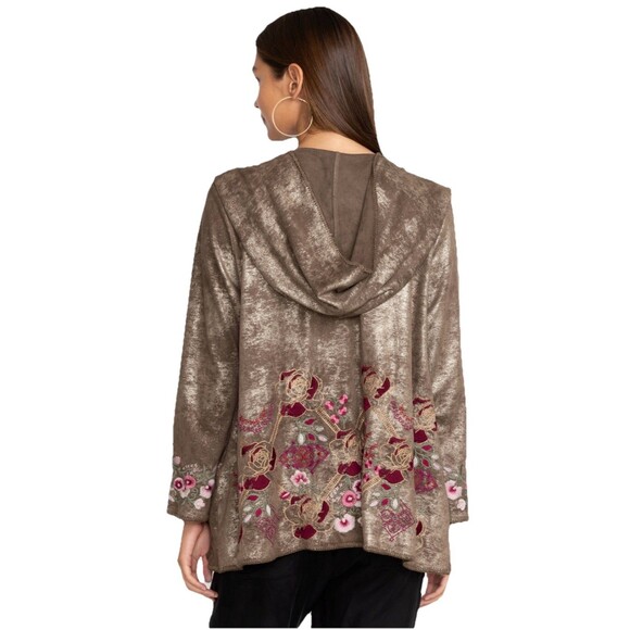 Johnny Was Biya XS JWLA Workshop Claudette Metallic Sweater Hooded Jacket $458 - Picture 4 of 16